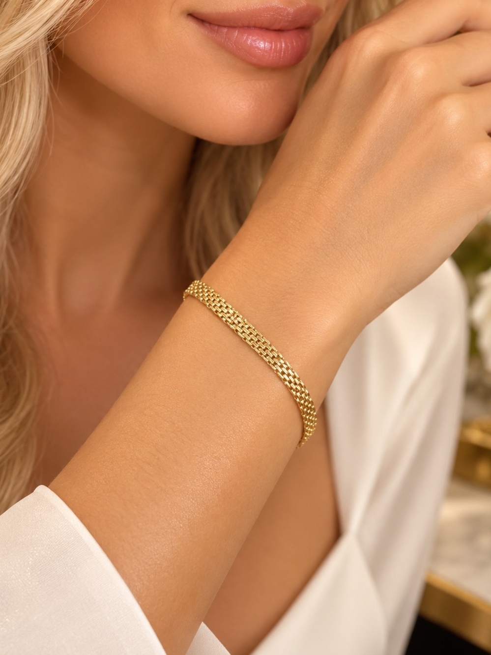 Gold-Plated Woven Chain Bracelet – Adjustable 7–8.5"